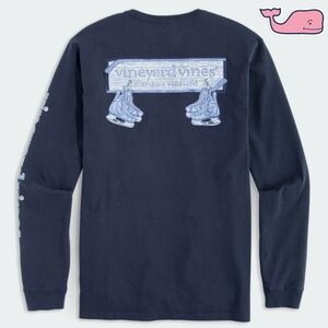 NWT Vineyard Vines Mens XL Navy Hockey Skates Logo Long Sleeve Tee w/ giftbag
